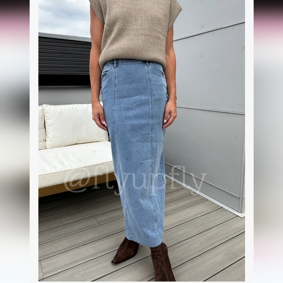 Zara Dresses & Skirts - Zara Blue Denim Straight Midi Skirt